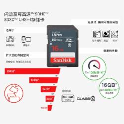 闪迪 16GB SD存储卡 C10 至尊高速版 读速80MB/s(SDSDUNB-016G-ZN3IN)