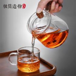 极简造物 实木把玻璃茶壶 600ML壶+4只茶杯