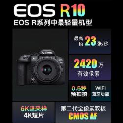 佳能 R10 数码微单相机(18-45 STM套机)(含闪迪256GSD卡*2/相机包/佳能原装电池LP-E17/卡色G-MCUV镜49mm/沣标FB558S 三脚架/读卡器/屏幕膜)