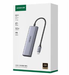 绿联拓展坞Type-C扩展坞转HDMI投屏USB-C3.0传输分线器HUB转换集线器适用MacbookIPad雷电4k笔记本电脑 【六合一】Type-C数据口+PD+4K投屏